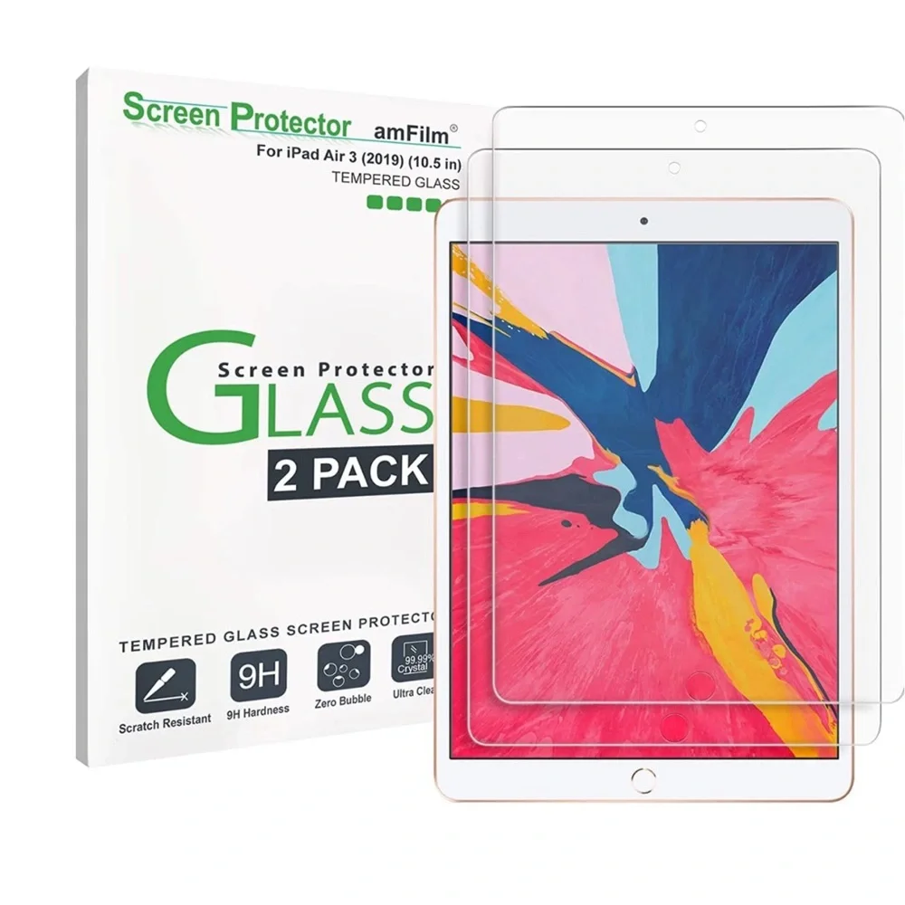amFilm Tempered Glass Screen Protector iPad Air 3 10.5” iPad Pro 10.5” (2 Pack)